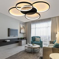 NETTLIFE Plafonnier LED salon dimmable 70W avec télécommande 5 anneaux blanc moderne acrylique