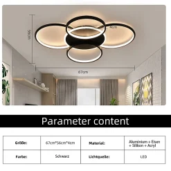 NETTLIFE Plafonnier LED salon dimmable 70W avec télécommande 5 anneaux blanc moderne acrylique
