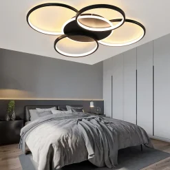 NETTLIFE Plafonnier LED salon dimmable 70W avec télécommande 5 anneaux blanc moderne acrylique