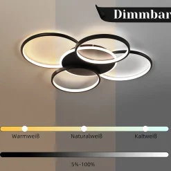 NETTLIFE Plafonnier LED salon dimmable 70W avec télécommande 5 anneaux blanc moderne acrylique