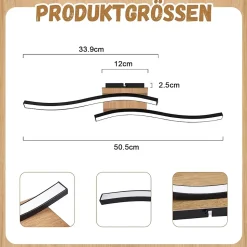 NETTLIFE plafonnier LED 12W bois 3000K blanc chaud design moderne métal noir