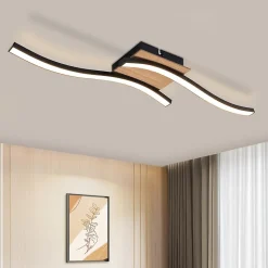 NETTLIFE plafonnier LED 12W bois 3000K blanc chaud design moderne métal noir