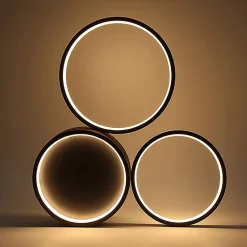 NETTLIFE Plafonnier LED 22W chambre noir blanc chaud avec 3 anneaux design décoration moderne pour salon chambre d'enfant couloir