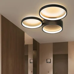 NETTLIFE Plafonnier LED 22W chambre noir blanc chaud avec 3 anneaux design décoration moderne pour salon chambre d'enfant couloir
