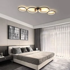 NETTLIFE Plafonnier LED 37W 3000k Blanc Chaud Anneau Rond Moderne Noir 89cm Lampe de Bureau Design pour Salon Couloir Bureau