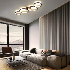 NETTLIFE Plafonnier LED 37W 3000k Blanc Chaud Anneau Rond Moderne Noir 89cm Lampe de Bureau Design pour Salon Couloir Bureau