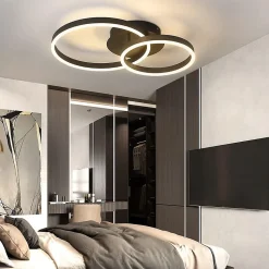 NETTLIFE Plafonnier LED 46W Dimmable Design Moderne Lampe de Salon avec Télécommande pour Chambre à Coucher Cuisine Marron