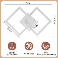 NETTLIFE Plafonnier LED 24W Noir Design Moderne Blanc Chaud Carré pour Salon Chambre Cuisine Couloir