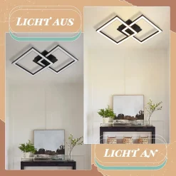 NETTLIFE Plafonnier LED 24W Noir Design Moderne Blanc Chaud Carré pour Salon Chambre Cuisine Couloir