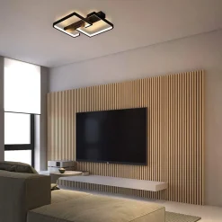 NETTLIFE plafonnier LED 35W noir lampe de salon dimmable avec télécommande design moderne lampe de table à manger lampe de bureau