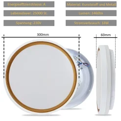 NETTLIFE Plafonnier LED 18W 30cm à Coucher Dimmable avec Télécommande Cuisine Lampe de Cuisine Moderne Ronde pour Couloir de