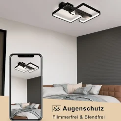 NETTLIFE Plafonnier LED 45W Métal 60CM Salon Dimmable avec Télécommande Noir Design Moderne pour Salle à Manger Cuisine d'étude