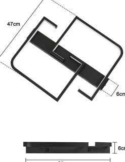 NETTLIFE Plafonnier LED 45W Métal 60CM Salon Dimmable avec Télécommande Noir Design Moderne pour Salle à Manger Cuisine d'étude