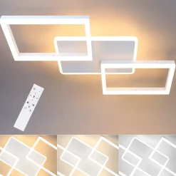 NETTLIFE Plafonnier LED 48W Lampe de Salon Dimmable avec Télécommande Design Moderne Chambre Blanc pour Cuisine Couloir Bureau