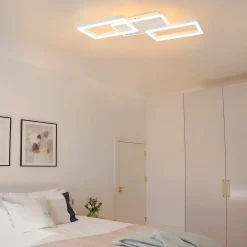 NETTLIFE Plafonnier LED 48W Lampe de Salon Dimmable avec Télécommande Design Moderne Chambre Blanc pour Cuisine Couloir Bureau