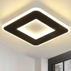 NETTLIFE Plafonnier LED 23W noir 24cm lampe de cuisine blanc chaud design moderne lampe de chambre carré couloir pour salon