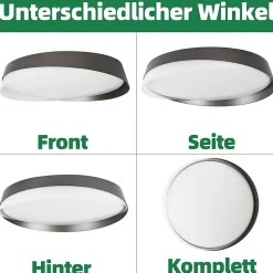 NETTLIFE Plafonnier LED 36W, 3000K-6000K, 41,5x41,5x7,5 cm Dimmable Noir avec Télécommande Rond Moderne pour Cuisine Couloir