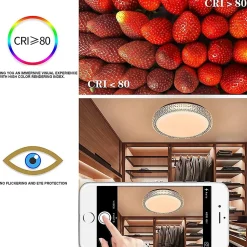 NETTLIFE Plafonnier LEDavec télécommande à intensité variable 18W, diamètre 30cm, ciel étoilé en cristal moderne,