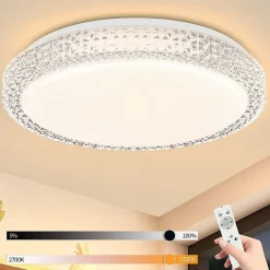 NETTLIFE Plafonnier LEDavec télécommande à intensité variable 18W, diamètre 30cm, ciel étoilé en cristal moderne,
