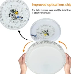 NETTLIFE Plafonnier LEDavec télécommande à intensité variable 18W, diamètre 30cm, ciel étoilé en cristal moderne,