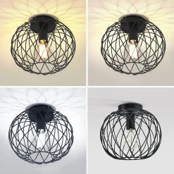 NETTLIFE Plafonnier noir lampe de salle à manger cage grille vintage E27 spot de plafond en métal