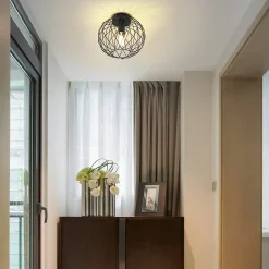 NETTLIFE Plafonnier noir lampe de salle à manger cage grille vintage E27 spot de plafond en métal