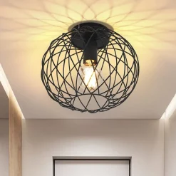 NETTLIFE Plafonnier noir lampe de salle à manger cage grille vintage E27 spot de plafond en métal