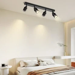 NETTLIFE Plafonnier Noir Moderne: 4 Spots Métal GU10, Orientables,Pour Chambre,Salle à Manger, Ampoules Non Incluses