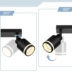 NETTLIFE Plafonnier Noir Moderne: 4 Spots Métal GU10, Orientables,Pour Chambre,Salle à Manger, Ampoules Non Incluses