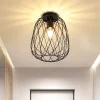 NETTLIFE Plafonnier noir lampe de couloir plafonnier vintage industriel rétro E27 1 ampoule lampe ronde métal