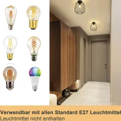 NETTLIFE Plafonnier noir lampe de couloir plafonnier vintage industriel rétro E27 1 ampoule lampe ronde métal