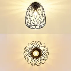 NETTLIFE Plafonnier noir lampe de couloir plafonnier vintage industriel rétro E27 1 ampoule lampe ronde métal