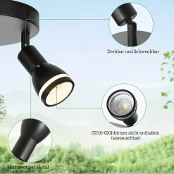 NETTLIFE Plafonnier noir moderne : 3 spots de plafond orientables en métal, plafonnier GU10, pour chambre, sans ampoule