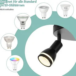 NETTLIFE Plafonnier noir moderne : 3 spots de plafond orientables en métal, plafonnier GU10, pour chambre, sans ampoule