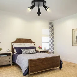 NETTLIFE Plafonnier noir moderne : 3 spots de plafond orientables en métal, plafonnier GU10, pour chambre, sans ampoule