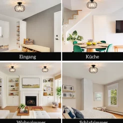 NETTLIFE Plafonnier Plafonnier moderne en cristal : Lampe de couloir noire E27 Lampe de cuisine vintage avec cadre en métal