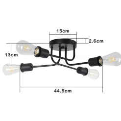 NETTLIFE Plafonnier plafonnier vintage noir - lampe de salon rétro 4 lampes industrielle E27 Sans ampoules