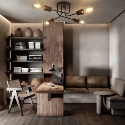 NETTLIFE Plafonnier plafonnier vintage noir - lampe de salon rétro 4 lampes industrielle E27 Sans ampoules