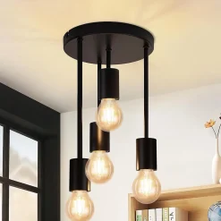 NETTLIFE Plafonnier plafonnier vintage noir 4 ampoules E27 rétro métal industriel Sans ampoules