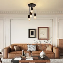 NETTLIFE Plafonnier plafonnier vintage noir 4 ampoules E27 rétro métal industriel Sans ampoules