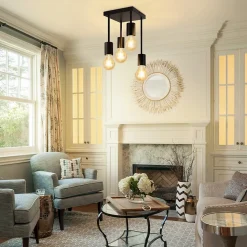 NETTLIFE Plafonnier plafonnier noir vintage E27 4 ampoules rétro métal Sans ampoules