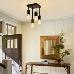 NETTLIFE Plafonnier plafonnier noir vintage E27 4 ampoules rétro métal Sans ampoules