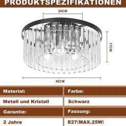 NETTLIFE Plafonnier pour chambre à coucher, salon, lampe de chambre noire E27, lampe de salon moderne