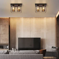 NETTLIFE Plafonnier salon plafonnier verre 4 ampoules E27 vintage noir style industriel métal rétro