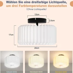 NETTLIFE Plafonnier salon plafonnier vintage - lampe de cuisine blanche abat-jour papier design industriel G9