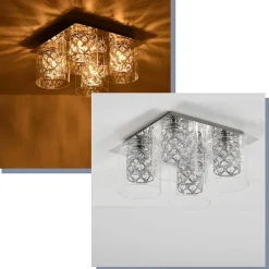 NETTLIFE Plafonnier Salon Moderne Cristaux G9 Avec Abat-jour En Verre Lampe De Chambre