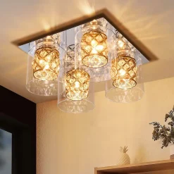 NETTLIFE Plafonnier Salon Moderne Cristaux G9 Avec Abat-jour En Verre Lampe De Chambre