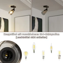 NETTLIFE Plafonnier Spot 1 Flamme Noir Industriel E14 Plafonnier Pour Salon