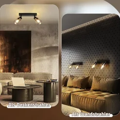 NETTLIFE Plafonnier Spot 2 Flammes Noir Industriel E14 Plafonnier Pour Salon