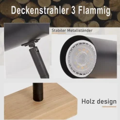 NETTLIFE Plafonnier Spot de plafond Noir 3 flamme GU10 Bois moderne rétro Métal réglables Sans ampoules